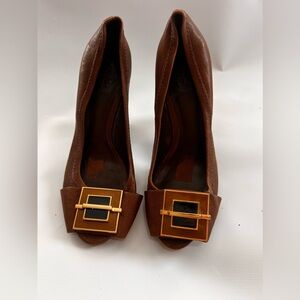 Tory Burch Brown Heels with Gold Accents